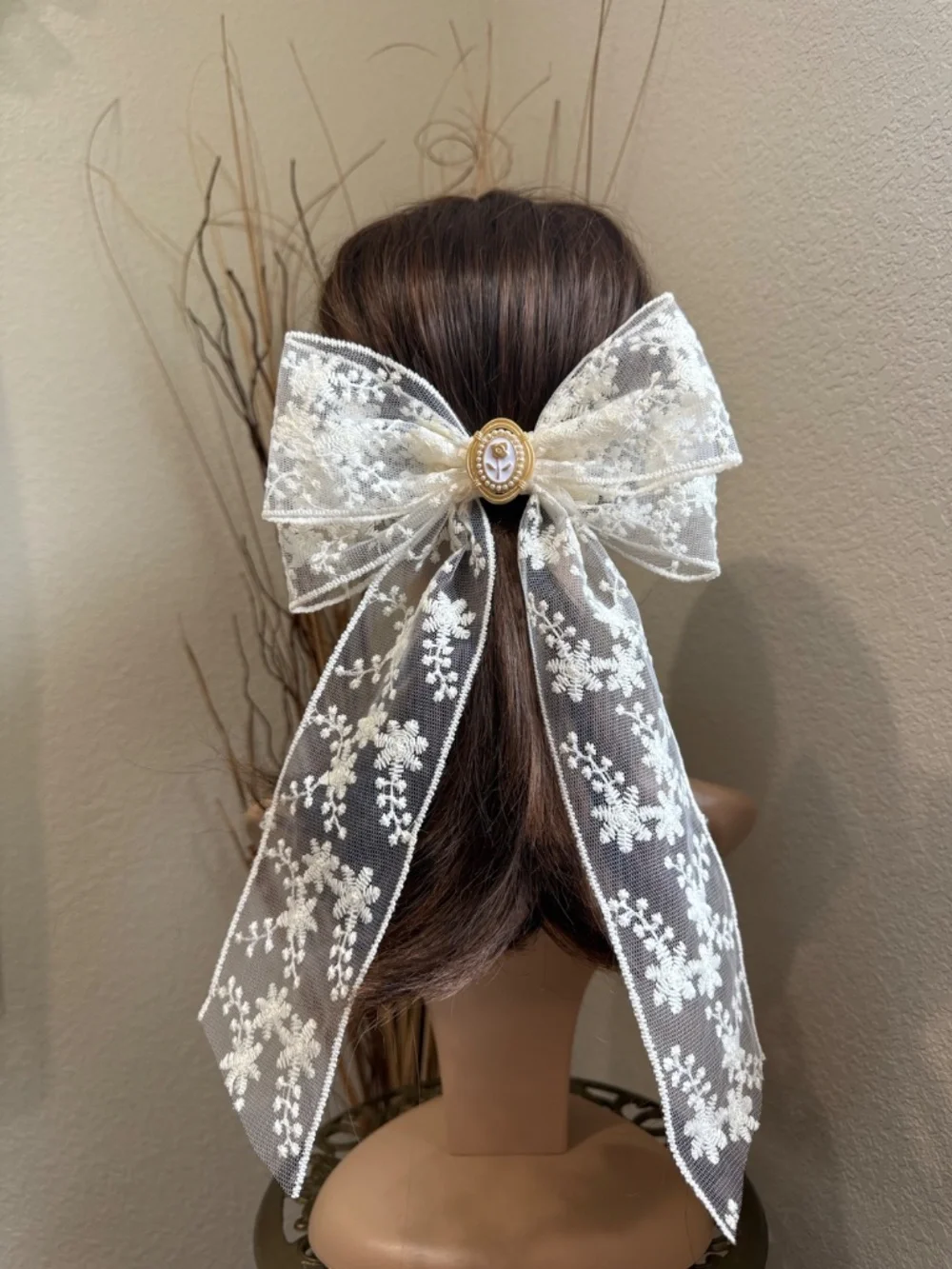 Ivory Lace Floral Hair Bow  women hair clip